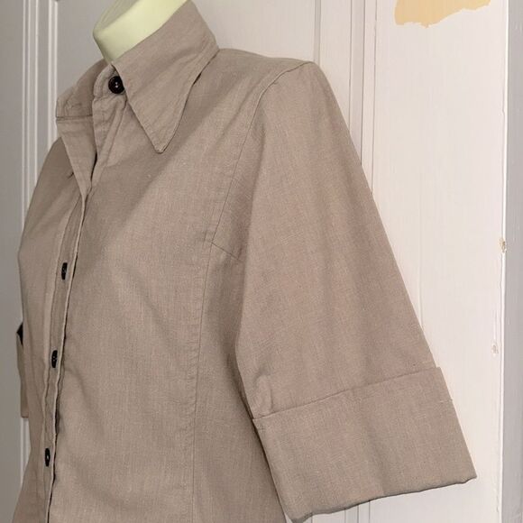 Vintage 70s Jantzen Tan Button Front Short Sleeve Blouse - Picture 4 of 9